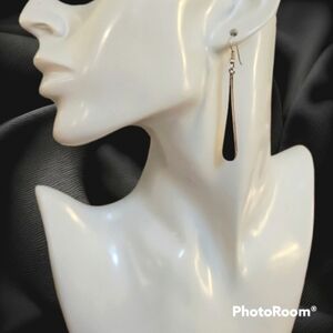 Onyx Mexico Sterling Silver Long Teardrop Dangle Hook Earrings